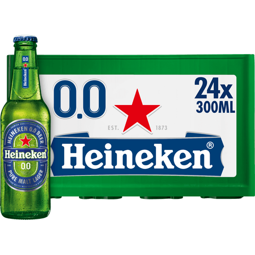 Foto van Heineken Pilsener alcoholvrij krat op witte achtergrond
