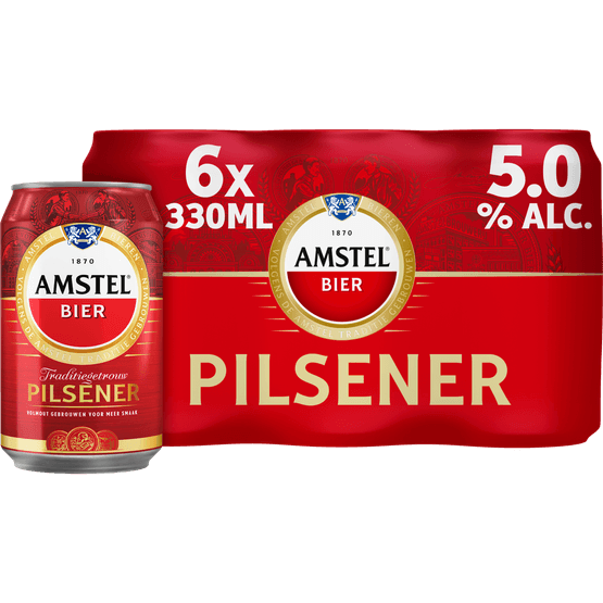 Foto van Amstel Pilsener 6x33 cl op witte achtergrond