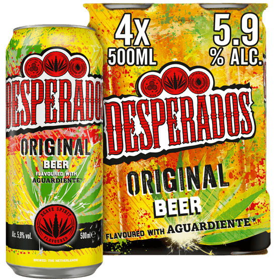 Foto van Desperados Tequila flavoured 4 x 50cl op witte achtergrond