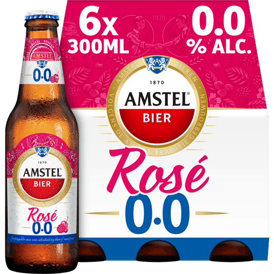 Foto van Amstel Rose 0.0 6x 33cl op witte achtergrond