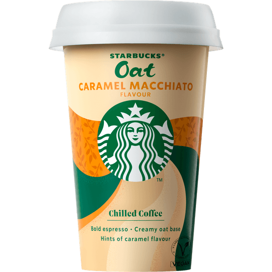 Foto van Starbucks Chilled coffee oat caramel op witte achtergrond