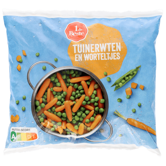 Foto van 1 de Beste Tuinerwten wortelen op witte achtergrond