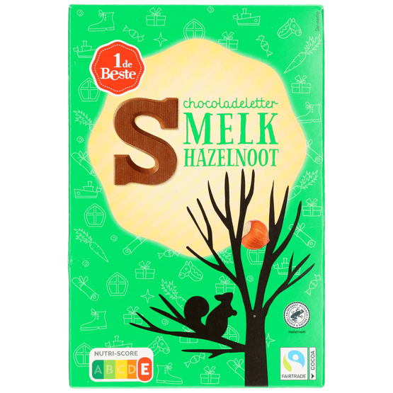 Foto van 1 de Beste Chocoladeletter melk/hazelnoot s op witte achtergrond