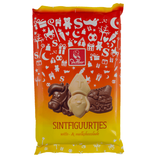 Foto van Baronie Chocolade sintfiguren melk wit op witte achtergrond