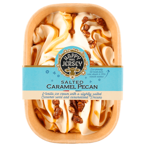 Foto van HAPPY MRS JERSEY Ijs caramel pecan op witte achtergrond