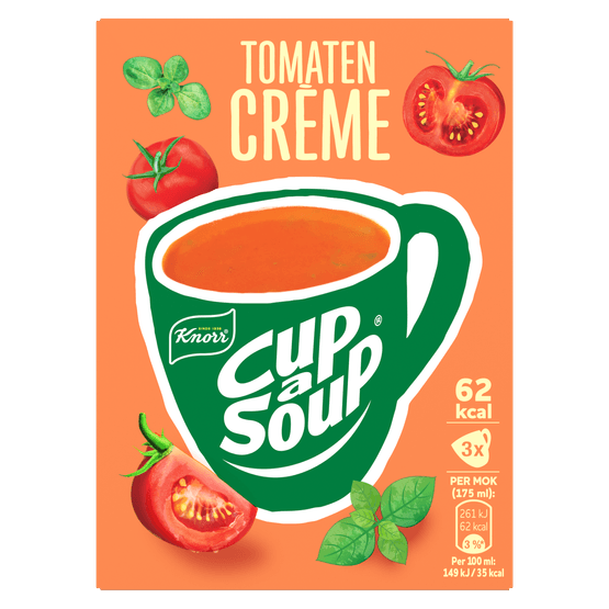 Foto van Knorr Cup-a-soup tomaat creme 3 st. op witte achtergrond