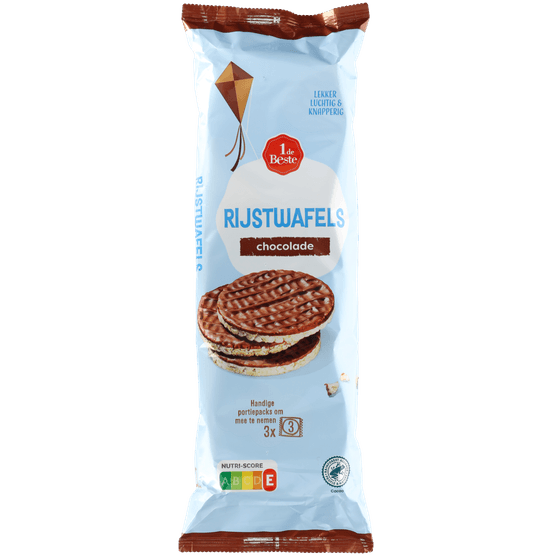 Foto van 1 de Beste Rijstwafels chocolade op witte achtergrond