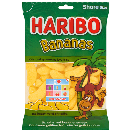 Foto van Haribo Bananas op witte achtergrond