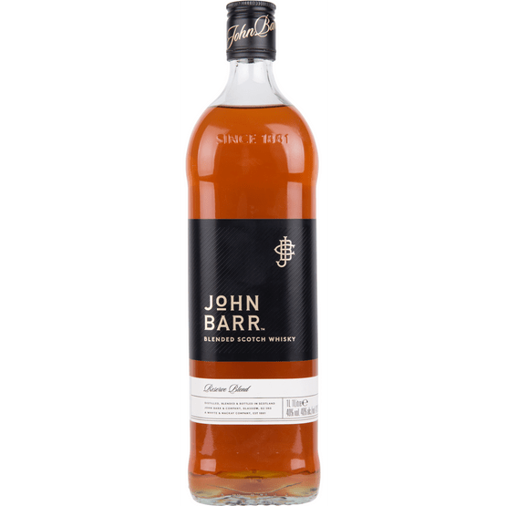 Foto van John Barr Whisky blended scotch black op witte achtergrond