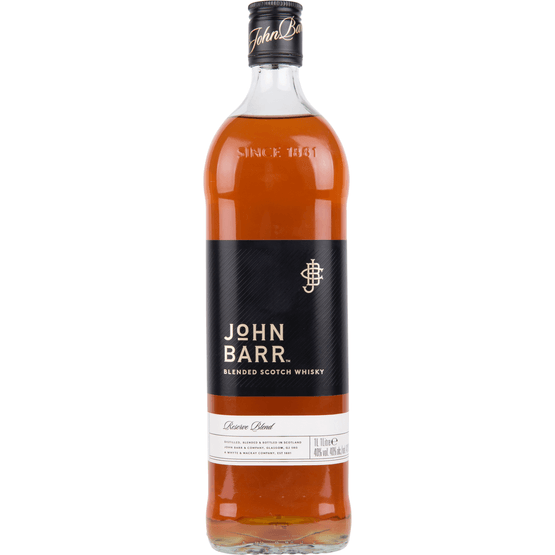 Foto van John Barr Whisky blended scotch black op witte achtergrond