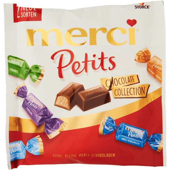 Foto van Merci Petits chocolate op witte achtergrond