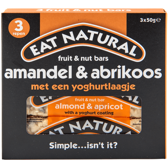 Foto van Eat Natural Amandel & abrikoos met een yoghurtlaagje 3 stuks op witte achtergrond