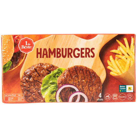 Foto van 1 de Beste Hamburgers 4 stuks op witte achtergrond