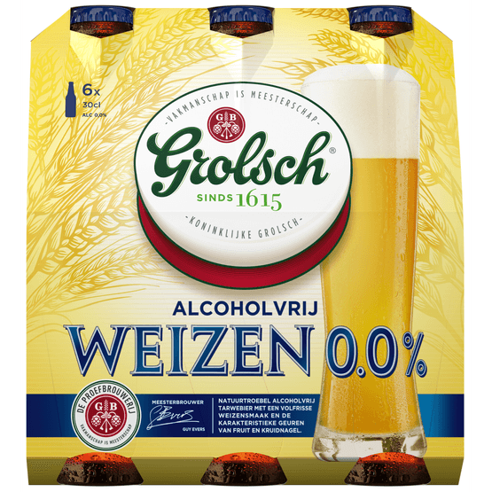Foto van Grolsch Weizen alcoholvrij op witte achtergrond