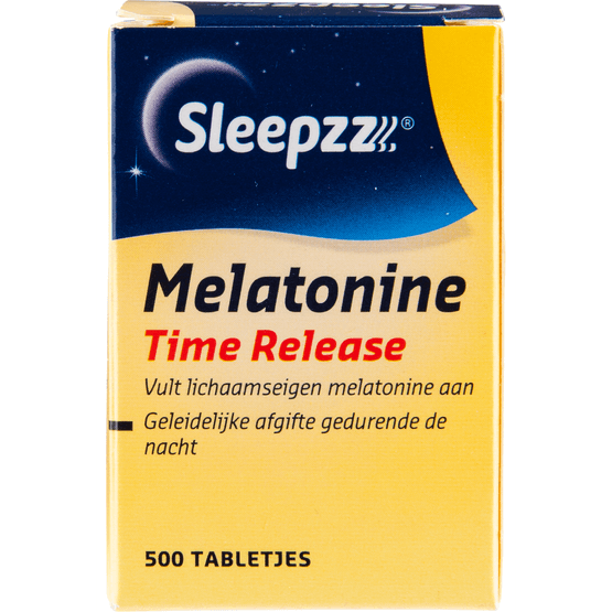 Foto van Sleepzz Melotanine tabletten time release op witte achtergrond