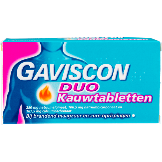 Foto van Gaviscon Kauwtabletten double action brandend maagzuur oprispingen op witte achtergrond