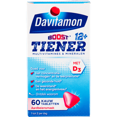 Davitamon Multi boost kauwtabletten multi vitaminen 12 jaar aardbei