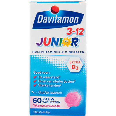 Davitamon Junior kauwvitamines vitaminen framboos 3-12 jaar