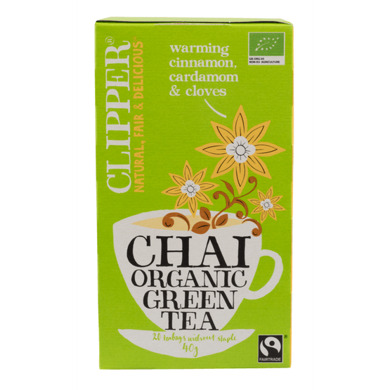 Foto van Clipper Chai green tea organic op witte achtergrond