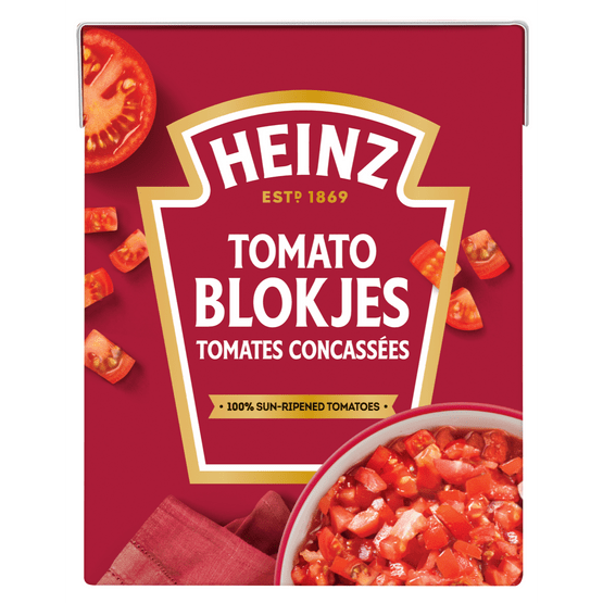 Foto van Heinz Tomatenblokjes op witte achtergrond