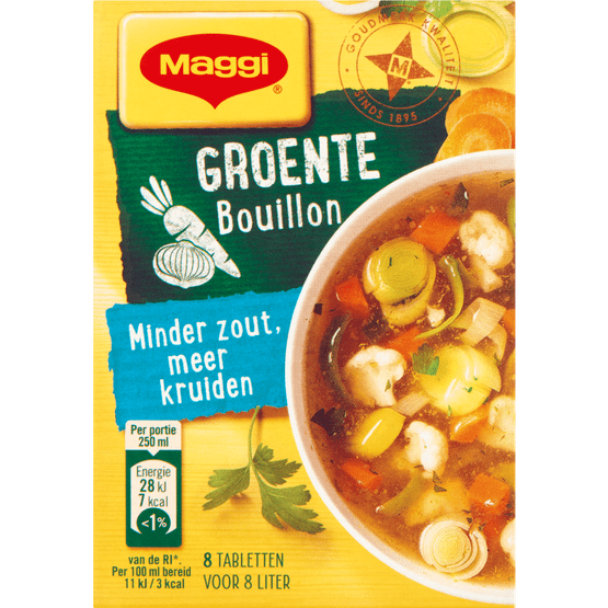 Foto van Maggi Bouillonblokjes groente minder zout op witte achtergrond