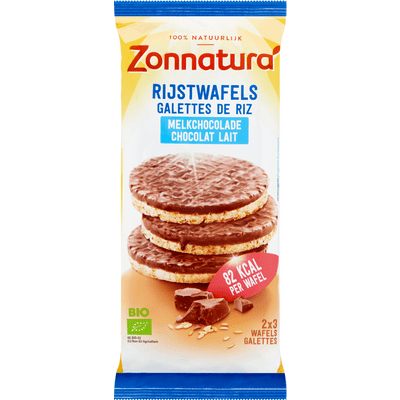 Zonnatura Biologische rijstwafels melkchocolade 6 stuks