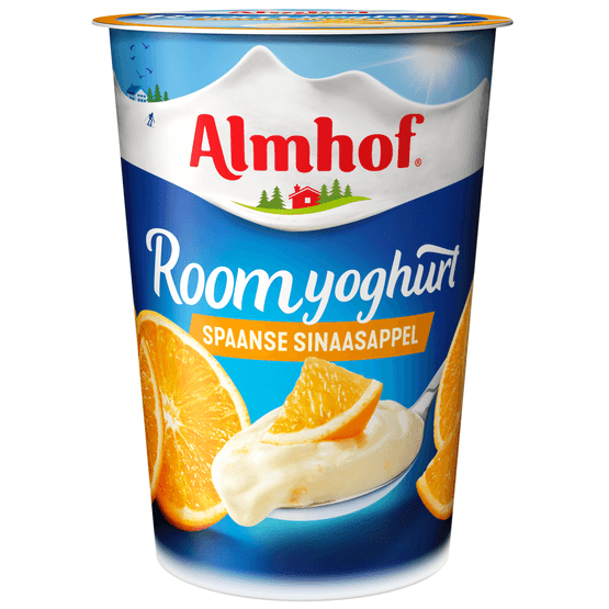 Foto van Almhof Roomyoghurt Spaanse sinaasappel op witte achtergrond