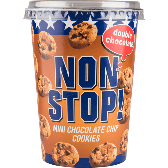 Foto van Non Stop! Mini double chocolate cookies op witte achtergrond