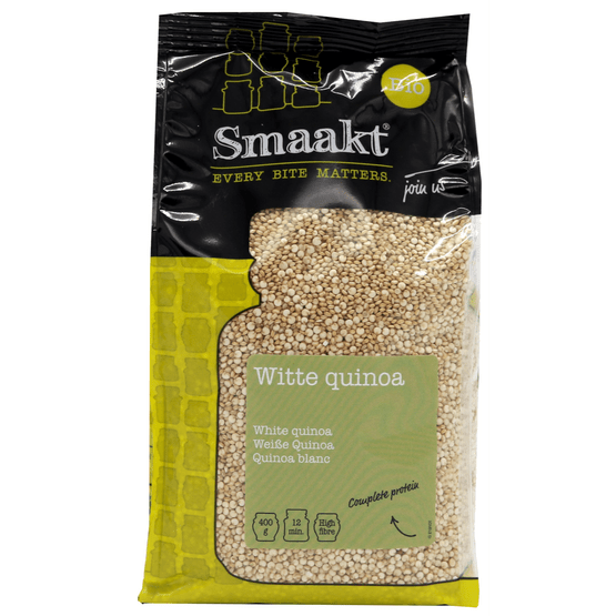 Foto van Smaakt Quinoa wit op witte achtergrond
