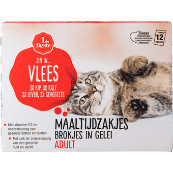 1 de Beste Kattenvoer maaltijdzakjes vlees in gelei 12 stuks