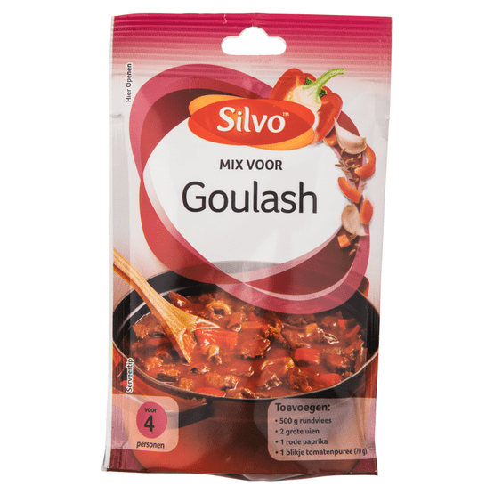 Foto van Silvo Mix voor goulash op witte achtergrond