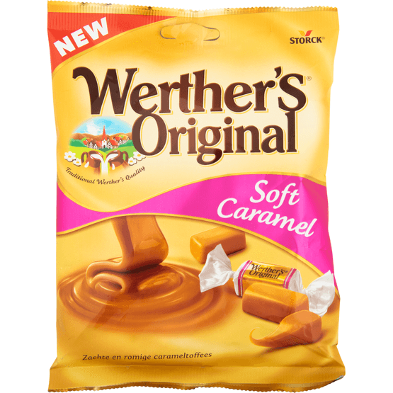 Foto van Werther's Original soft caramel op witte achtergrond