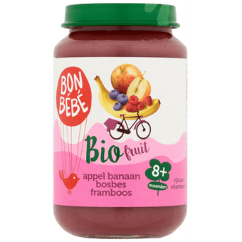 Bonbébé Biofruit 8+ maanden appel-banaan-bosbes-framboos