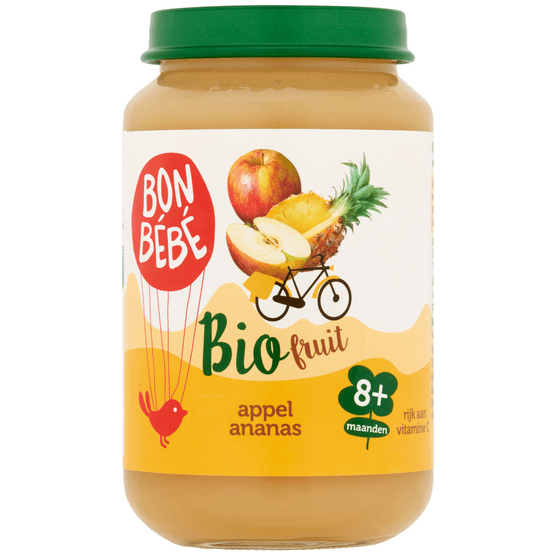 Foto van Bonbébé Biofruit 8+ maanden appel-ananas op witte achtergrond