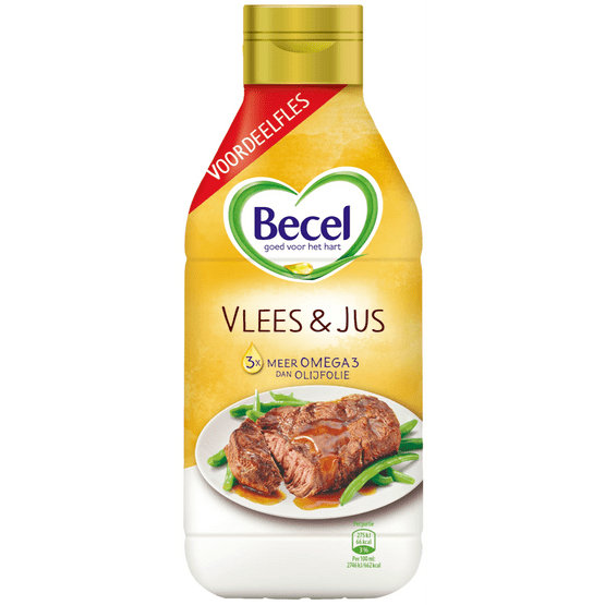 Foto van Becel Vlees & jus vloeibaar op witte achtergrond