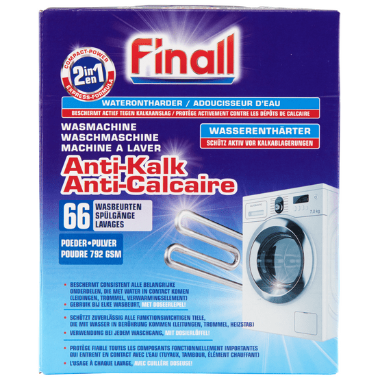 Foto van Finall Anti kalkpoeder wasmachine op witte achtergrond