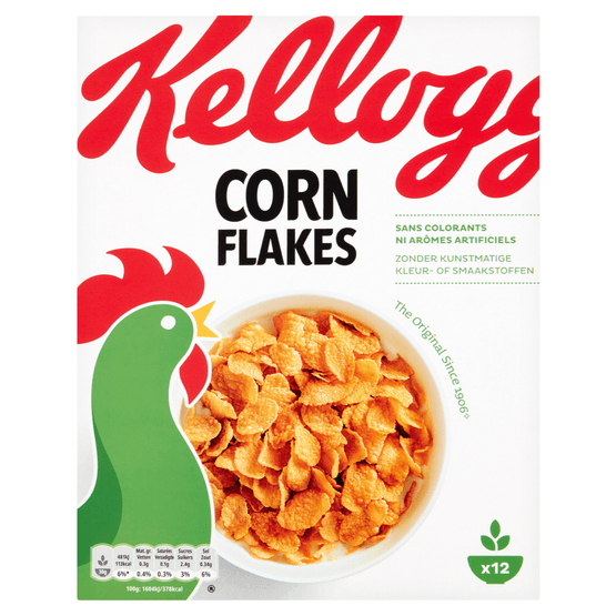 Foto van Kelloggs Cornflakes op witte achtergrond