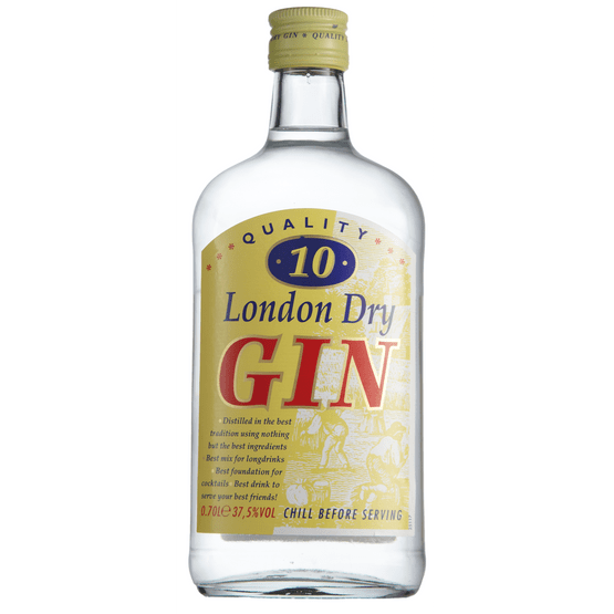 Foto van Quality 10 London Dry gin op witte achtergrond