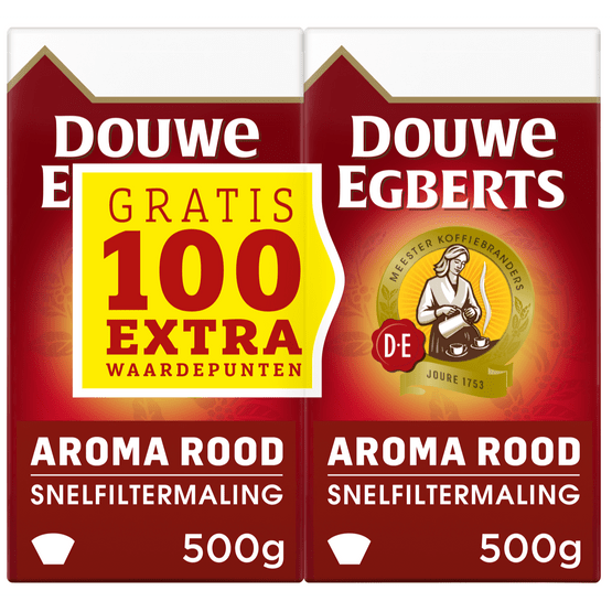 Foto van Douwe Egberts Aroma Rood  filterkoffie dubbelpak op witte achtergrond