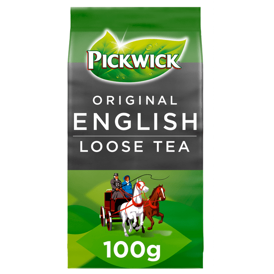 Foto van Pickwick English Leaf Tea losse zwarte thee op witte achtergrond