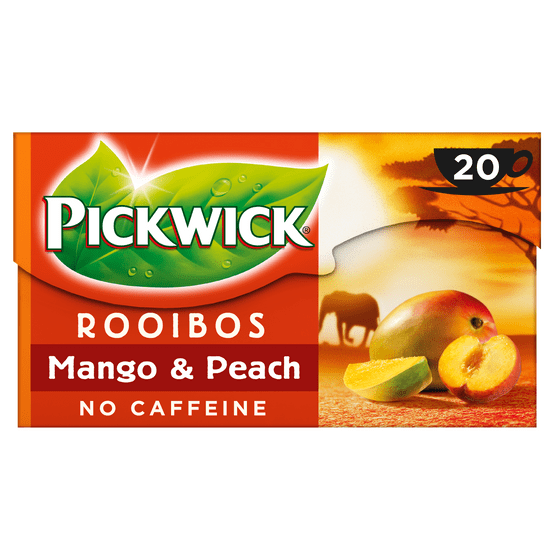 Foto van Pickwick Mango & Perzik Rooibos thee op witte achtergrond