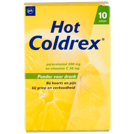 Foto van Hot Coldrex Poeder voor drank op witte achtergrond