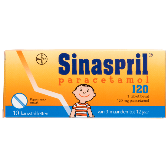 Foto van Sinaspril Paracetamol 120 mg op witte achtergrond
