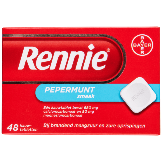 Foto van Rennie Kauwtabletten pepermunt op witte achtergrond