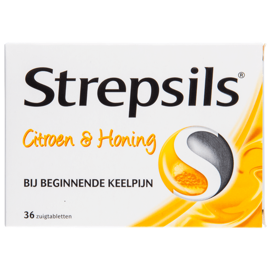 Foto van Strepsils Citroen & honing zuigtabletten op witte achtergrond