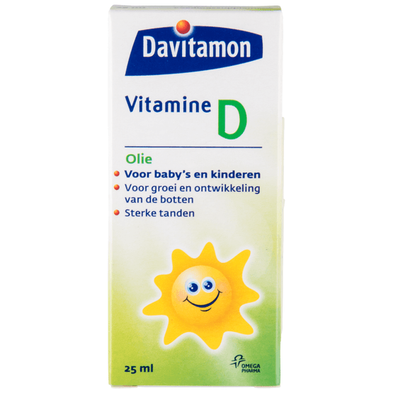 Foto van Davitamon Vitamine D olie voor baby's en kinderen op witte achtergrond