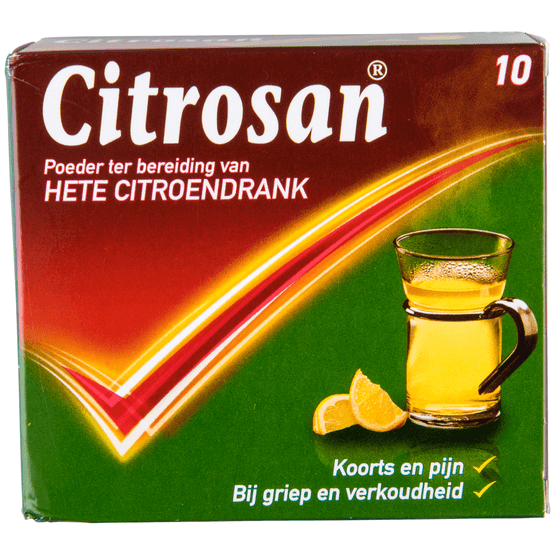 Foto van Citrosan Poeder voor hete citroendrank op witte achtergrond