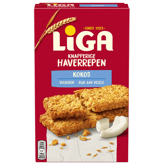 Foto van Liga Haverrepen kokos 6 stuks op witte achtergrond