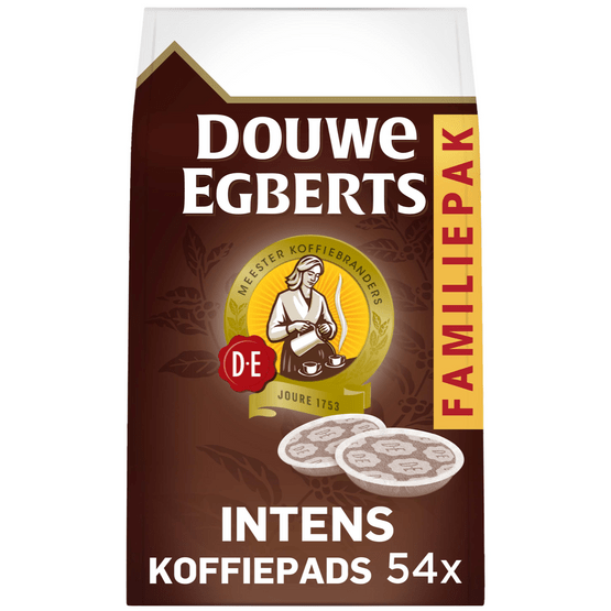 Foto van Douwe Egberts Intens Koffiepads familiepak op witte achtergrond