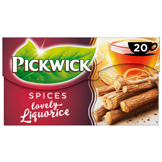 Foto van Pickwick Spices zoethout zwarte thee op witte achtergrond